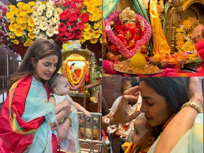 प्रियंका चोपड़ा अपनी बेटी मालती को गोद में उठाए प्रार्थना
