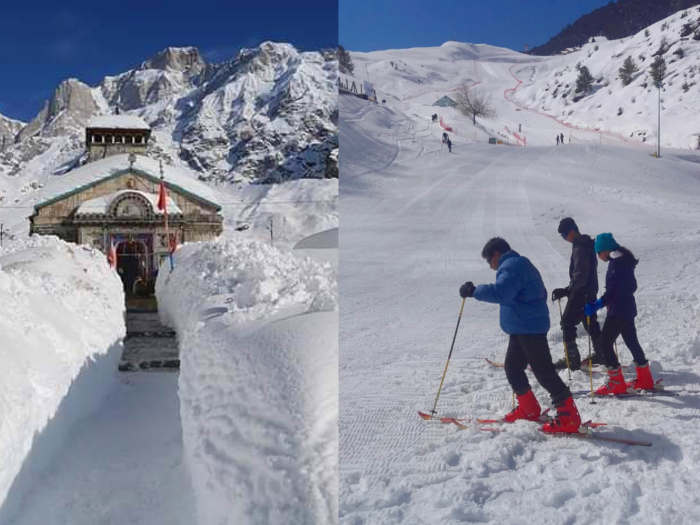 Photos: केदारनाथ से लेकर स्कींइग के स्वर्ग ऑली में जोरदार बर्फबारी, देखें ये खूबसूरत नजारे